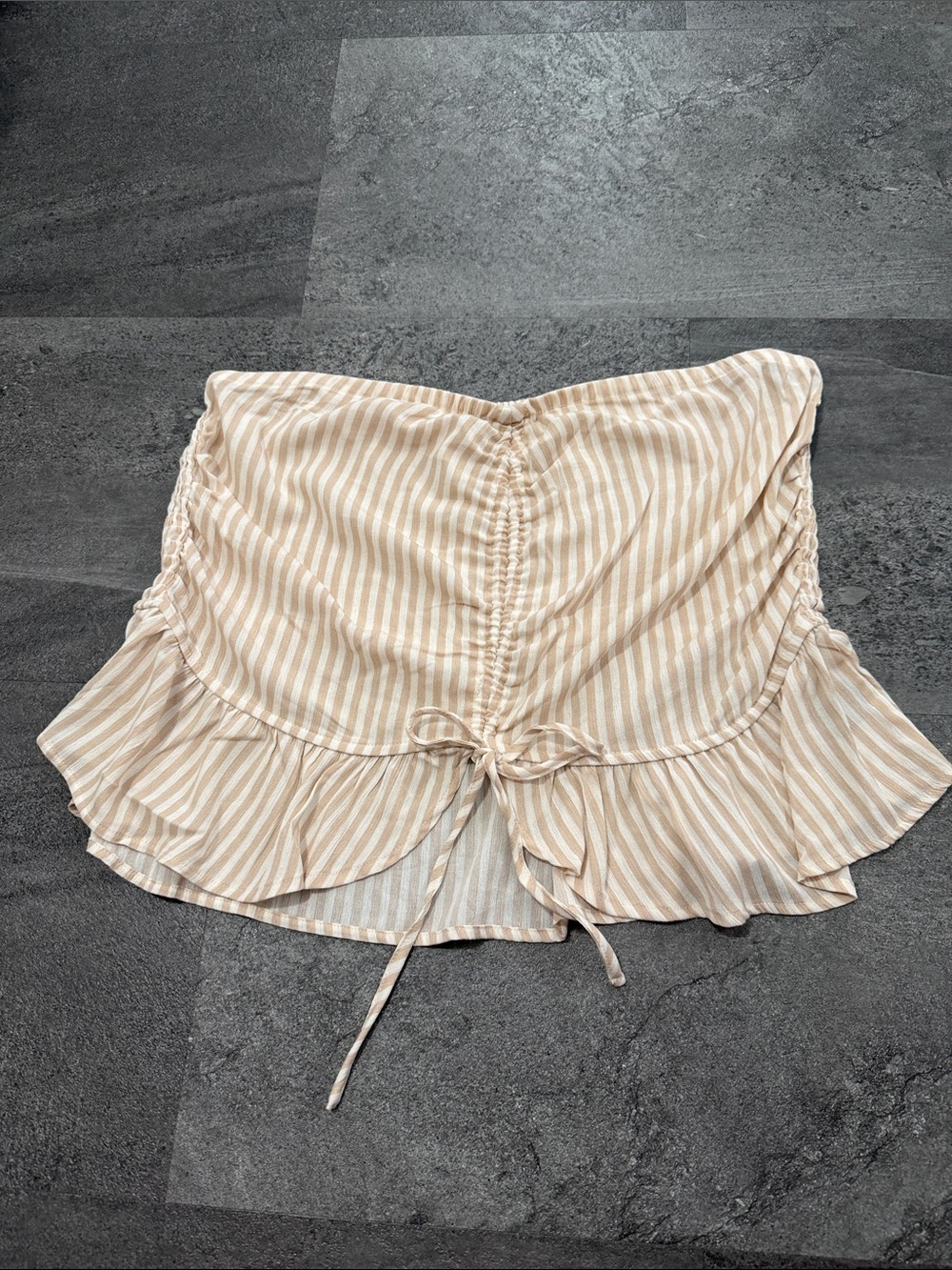 torrid Beige and White Striped Strapless Ruffle Top.